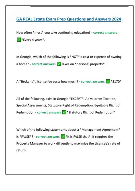 GA REAL Estate Exam Prep Questions and Answers 2024 - GA REAL Estate ...