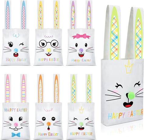 Amazon.com: Shinylin 6 Pcs Easter Bunny Canvas Tote Bags Easter Gift ...
