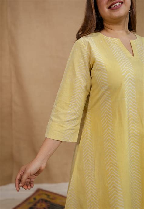 Indian Ethnic Women's Dharmi Yellow A Line Batik Cotton Kurta – THE ...