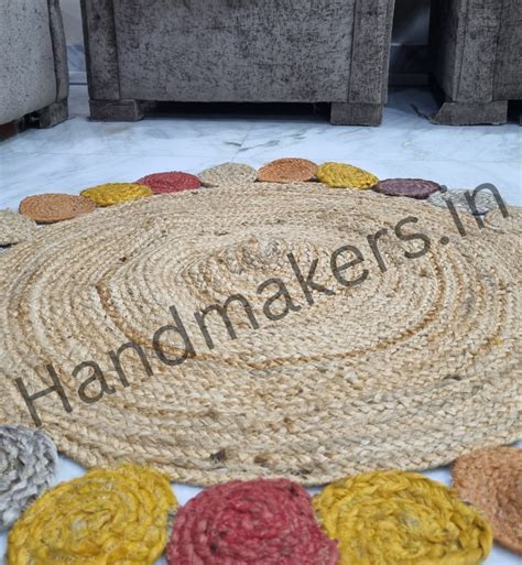 Handmakers Jute and cotton are rug with multiclored outer circle for ...