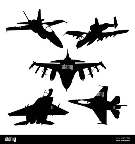 Set of silhouettes of military aircraft on a white background. Vector illustration Stock Vector ...