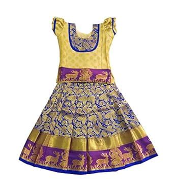 Buy Silk/Pattu Pavadai Blue and Cream for Kids/Baby Girls, 10 Year at ...