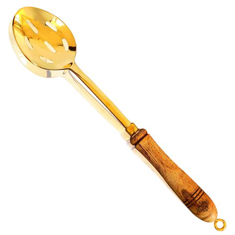 Buy Indian Art Villa Pure Brass Gold Rice Spoon With Wooden Handle ...