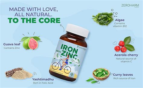 ZEROHARM Iron with Zinc & Folic Acid tablets | Plant based Iron Folic ...