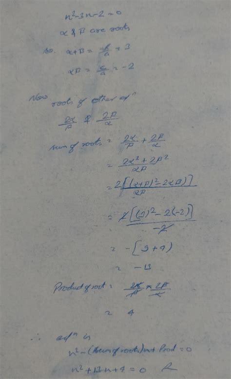 if alpha and beta are the roots of the equation x²-3x-2 find the ...