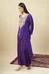 Buy Purple Crepe Embroidery, Beads Round Neck Yoke High-low Kurta And ...