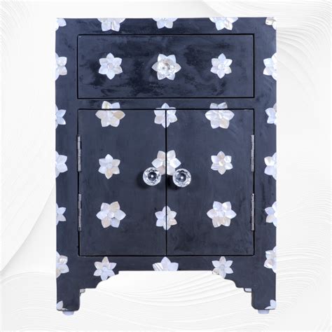 Mother Of Pearl Star 1 Drawer 2 Door Bedside Table Black – Luxury ...