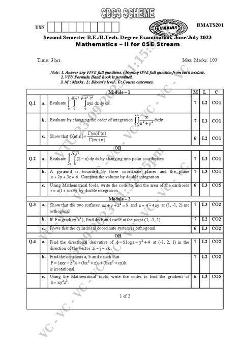 BMATS201 Second Sem 2023 Mathematics II Exam PYQs for CSE Stream - Studocu