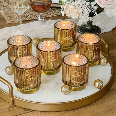 Gold Vintage Ribbed Glass Tealight Votive Candle Holders by Kate Aspen ...