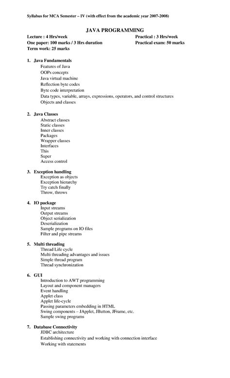 Java - JAVA PROGRAMMING Lecture : 4 Hrs/week Practical : 3 Hrs/week One ...