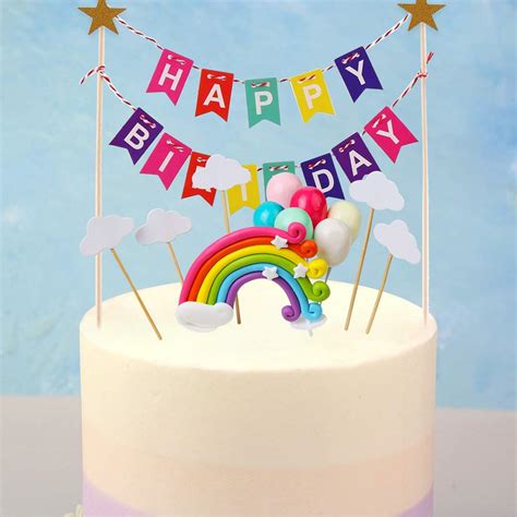 Buy VEYLIN 13 Pieces Cake Topper Kit Rainbow Cloud Happy Birthday Cake ...
