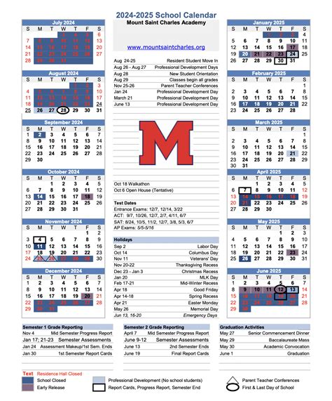 Calendars | Mount Saint Charles Academy