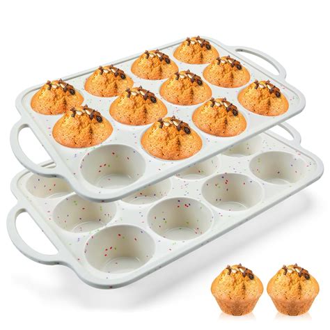 Amazon.com: 2Pack Silicone Muffin Pan for Baking with Metal Reinforced ...