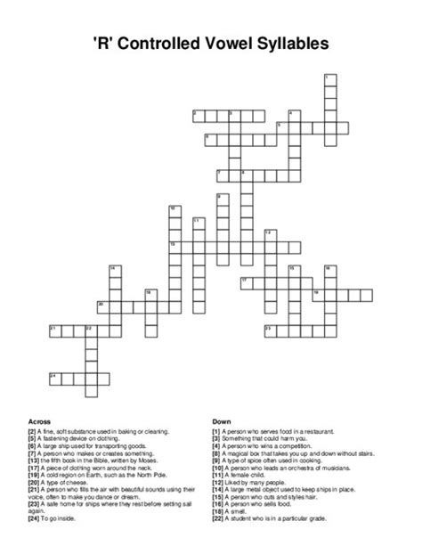 'R' Controlled Vowel Syllables Crossword Puzzle