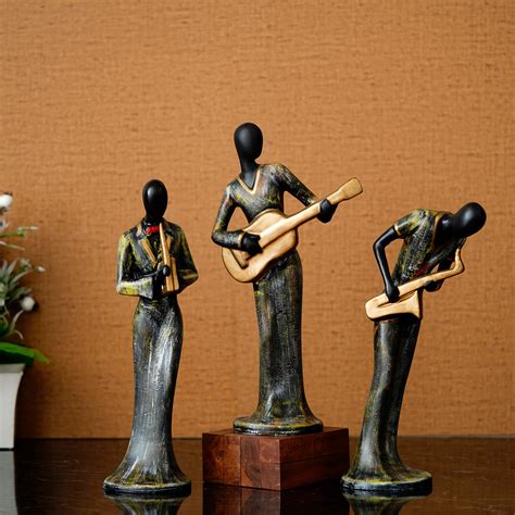 Set of 3 Ladies Playing Musical Instruments Antique Finish Handcrafted ...