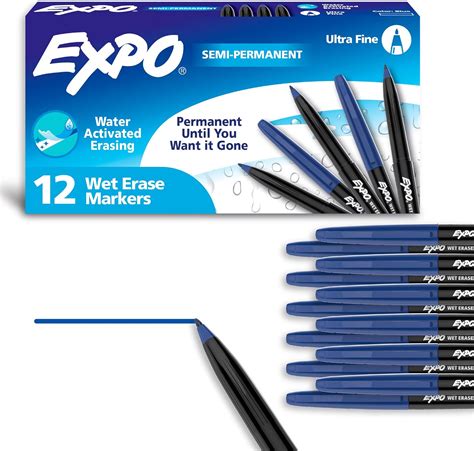 Expo Wet Erase Markers, Semi-Permanent Markers, Blue, Ultra Fine Tip ...