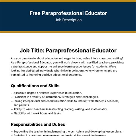 Early Childhood Special Education Paraprofessional Job Description at ...