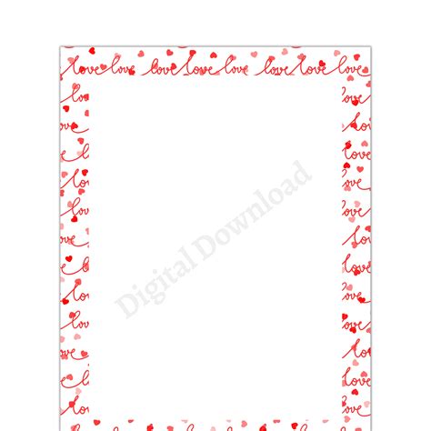 Love Hearts Border Paper, Love Frame, Letter Writing, Printable PDF, PNG, Instant Download ...