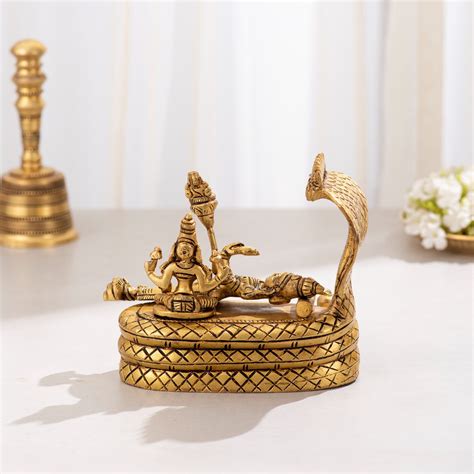 6 Inch Brass Vishnu With Brahma & Shiv Ling on Seshnaag Statue - Darbar ...