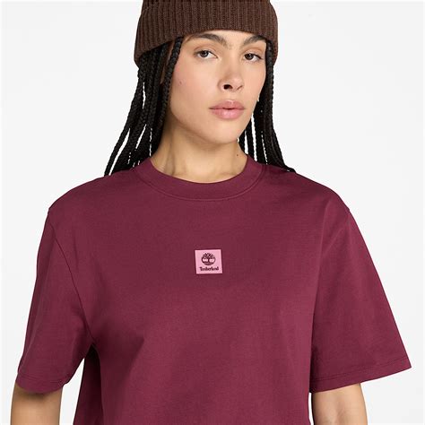 Timberland® Stack Logo Short-Sleeve T-Shirt for Women in Burgundy
