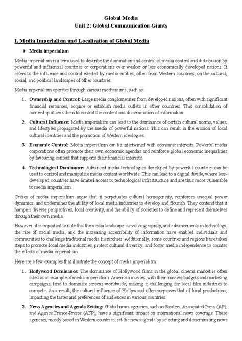 Global Media U2: Media Imperialism and Localization Challenges - Studocu