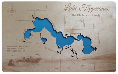 Lake Tippecanoe, Indiana - Laser Cut Wood Map| Personal Handcrafted ...