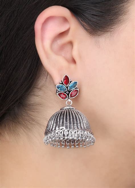 Get Two-Tone Stone Embellished Jhumkas at ₹ 415 | LBB Shop