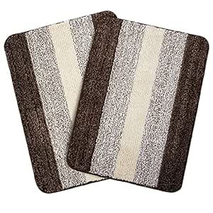Buy Saral Home Microfiber Striped Rectangle Shaped Anti-Skid Bath Mats ...