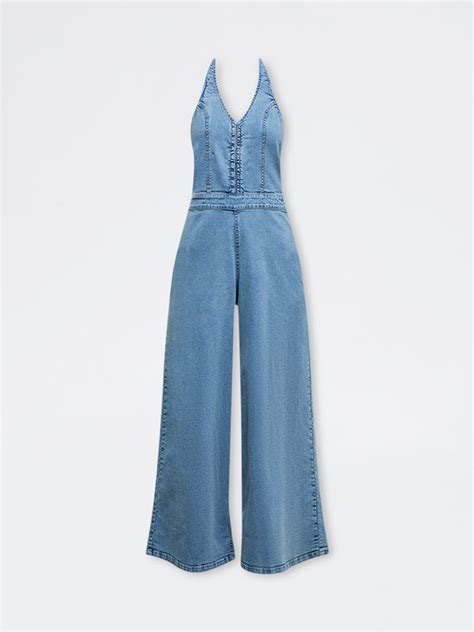 Buy Nuon Blue Halter-Neck Denim Jumpsuit from Westside