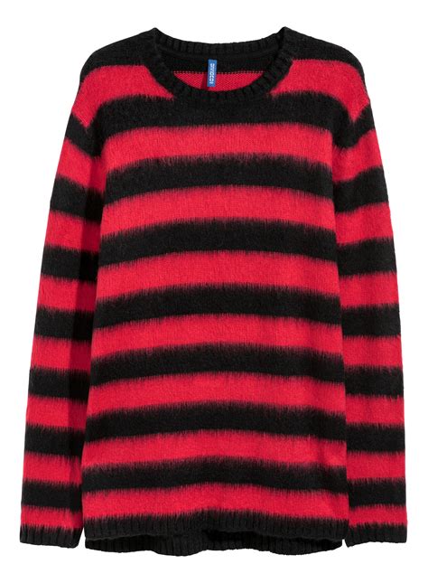 Knit Sweater - Long sleeve - Red/black striped - Men | H&M US