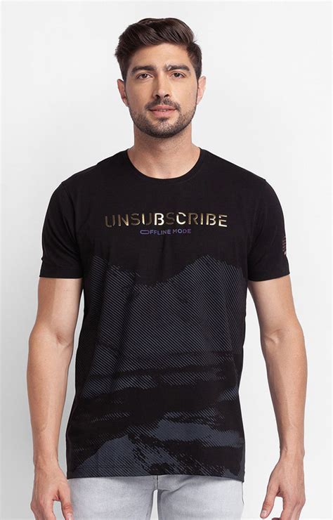 Spykar Black Cotton Half Sleeve Printed Casual T-Shirt For Men ...