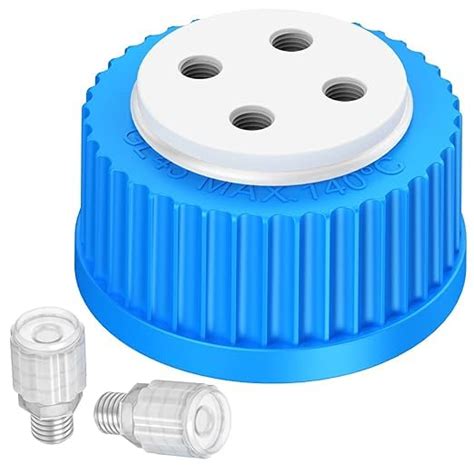 Blue GL45 HPLC Bottle Safety Cap, 4-Port Cap/Safety Filling Cap for 1/8 ...