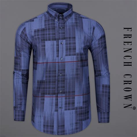 Scampi Blue Casual/Formal Checks-Plaid Premium Cotton Button-Down Shirt ...