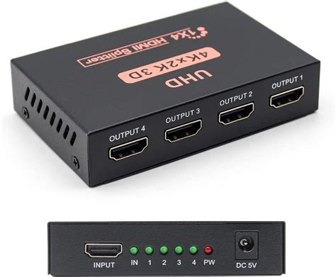 1x4 HDMI Splitter, 1 in 4 Out HDMI Splitter Audio Video Distributor Box ...