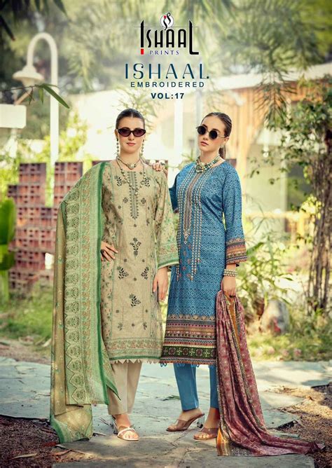 Ishaal Prints Embroidered Vol 17 Lawn Cotton Dress Material Wholesale Price