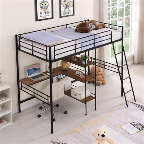 Metal Loft Beds with Desk, Twin Size Loft Bed Frame | Ubuy India
