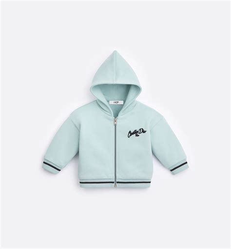 Baby Zip-Up Hooded Sweatshirt Aqua Blue Cotton Fleece | DIOR