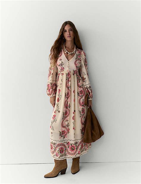 Buy Printed V-Neck Maxi Tea Dress at Marks & Spencer
