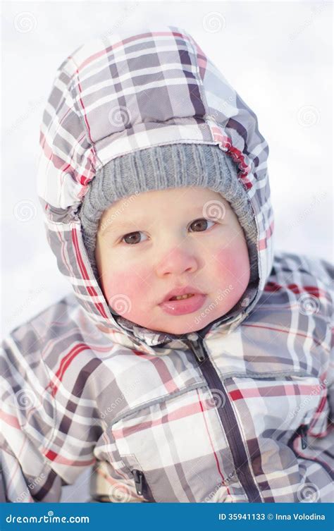 1 Year Baby with Rosy Cheeks in Winter Outdoors Stock Image - Image of ...