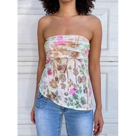 .Women Tube Top, Strapless Backless Vest Flower Print Summer Ladies ...