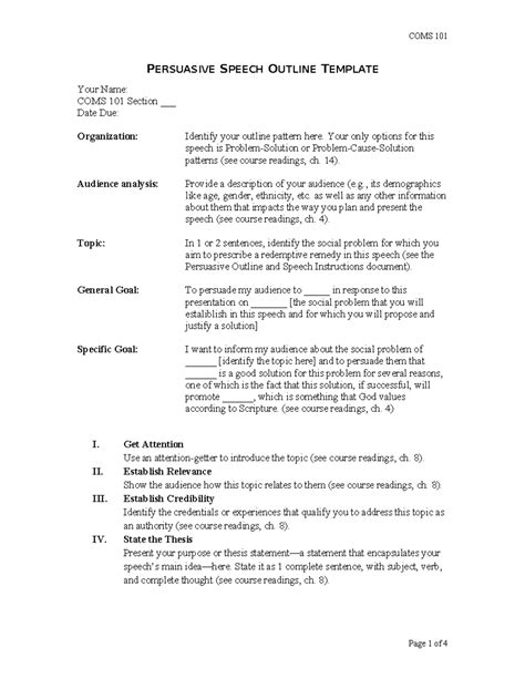Persuasive Speech Outline Template - PERSUASIVE SPEECH OUTLINE TEMPLATE ...