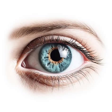 Beautiful round eye with eyelashes and pupil looking ahead is shown ...