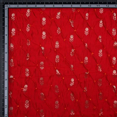 Buy Red Natural Dye Bandhni pattern Chiniya Jari Silk Fabric 70380/3 | FFAB