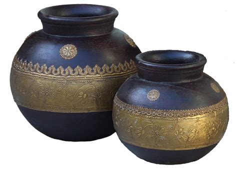 Buy Articia Wooden Matka Pot Set with Brass Work for Home Decor ...