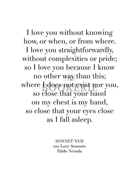 100 Love Sonnets XVII Quote Prints Pablo Neruda I Love You - Etsy Singapore