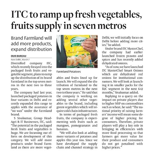 ITC to ramp up fresh vegetables, fruits supply in seven metros