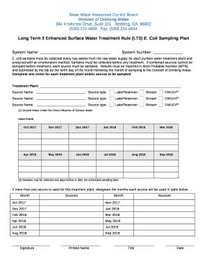 Coli Sampling Plan Doc Template | pdfFiller