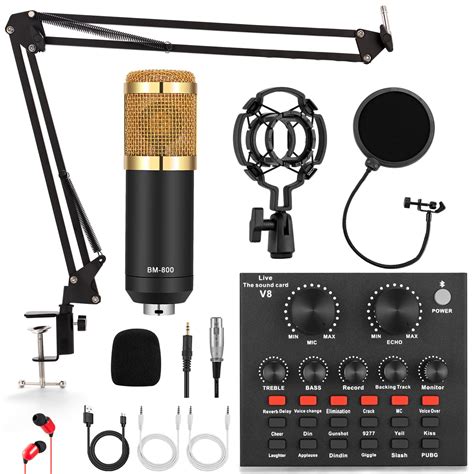 Condenser Microphone Bundle, ALPOWL BM-800 Mic Kit with Live Sound Card ...