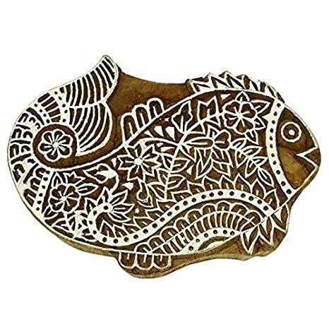 Buy Fancy Handicraft .Fish Pattern Mughal Design Wooden Printing Stamp ...