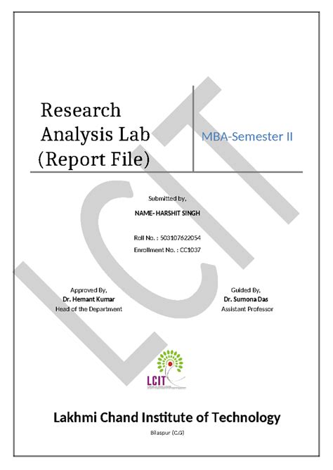 RAL Harshit Project File - Research Analysis Lab MBA-Semester II ...